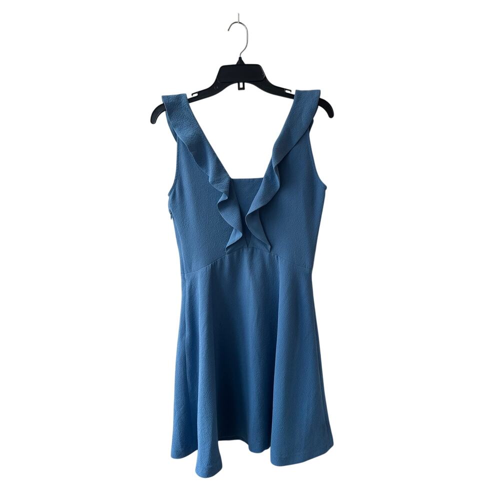 Sandro Paris Light Blue Textured Ruffle Fit-and-Flare Mini Dress